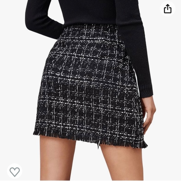 Women's Elegant High Waist A-line plaid tweed mini skirt Size L - Picture 3 of 13